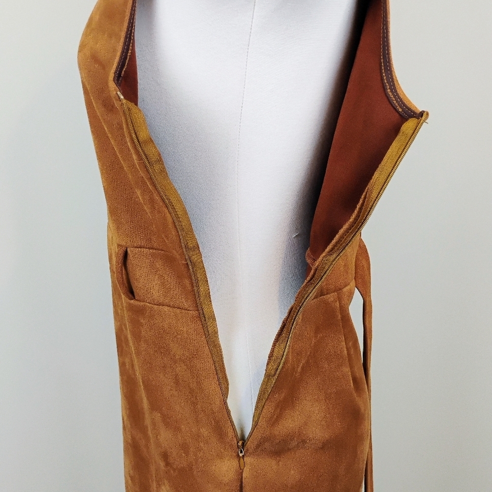 Haute Monde Sleeveless Mini Sheath Dress Size L (Jrs) Cinnamon Brown Faux Suede - Picture 9 of 13
